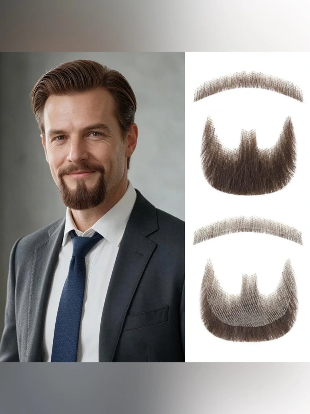 Men's Brown Stick-On Beard and Mustache Grooming Set